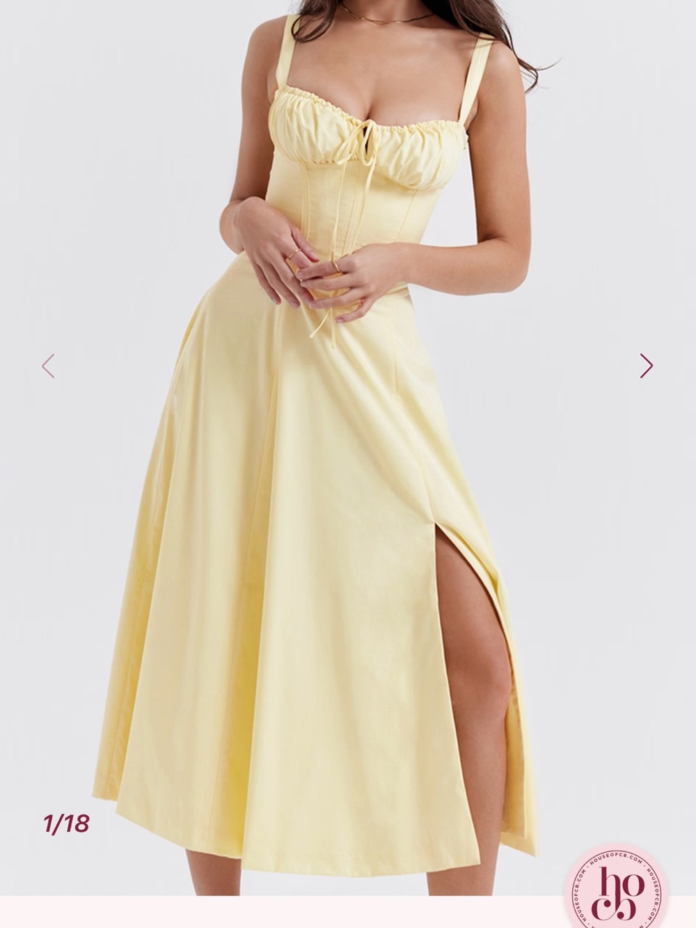 House of CB Yellow Bustier Midi Dress with Side Slit